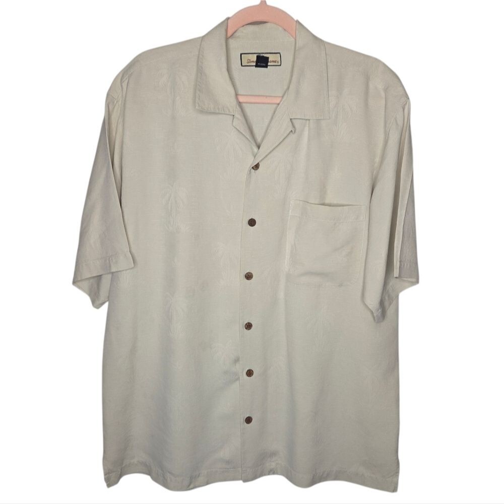 Tommy Bahama Vintage Silk Damask Button-Down Palm Tree Shirt Top, Size Medium